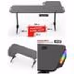 Bureau Gaming LED 140 x 60 x75 Grand Bureau Gamer avec Plateau en Métal Noir + LEDS RGB + Porte-gobelet +Support de casque