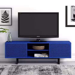 Meuble TV 2 Portes 2 Niches Diamant Camden 150cm Bleu