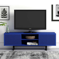 Meuble TV 2 Portes 2 Niches Diamant Camden 150cm Bleu