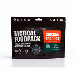 Tactical Foodpack Chicken and Rice, Poulet, 100 g, 8 min, Rice (35%), chicken (15%), red pepper, beans, onions, tomatoes, rap ...