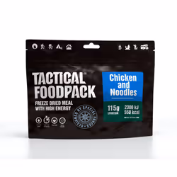Tactical Foodpack Chicken and Noodles, 115 g, 10 min, Noodles (45%) (wheat, water, curcuma), chicken (15%), carrots, cream, c ...
