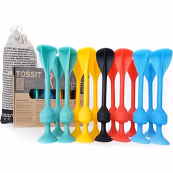 TOSSIT Jeu Fléchettes Ventouse Pétanque Intérieur Extérieur Sol Mur Silicone Puissant Family Pack Rouge Cyan Bleu Jaune