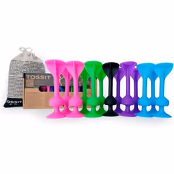 TOSSIT Jeu Fléchettes Ventouse Pétanque Intérieur Extérieur Sol Mur Silicone Puissant Family Pack Rose Bleu Violet Vert