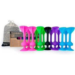 TOSSIT Jeu Fléchettes Ventouse Pétanque Intérieur Extérieur Sol Mur Silicone Puissant Family Pack Rose Bleu Violet Vert