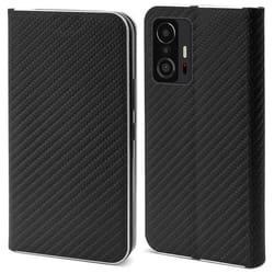 Étui portefeuille - Moozy - Xiaomi 11T/11T Pro - Carbone - Rabat - Protection métallique