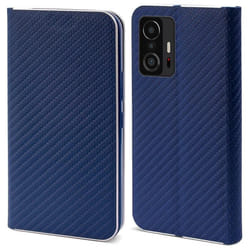Étui portefeuille - MOOZY - Xiaomi 11T et 11T Pro - Bleu foncé Carbone - Coque semi-rigide - Rabat avec aimant