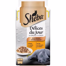 Pâtée pour chat - SHEBA - Délice de volaille en sauce - 3 variétés - 6x50 g