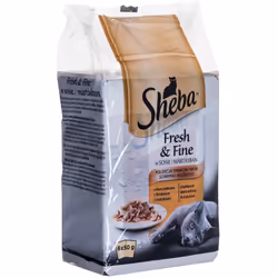 Contenu de la livraison : 1 sachet Sheba Fresh Fine - Nourriture humide pour chat en sauce au poulet et à la dinde (6 x 50 g) ...