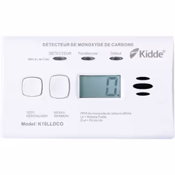Caractéristiques du détecteur de monoxyde de carbone Kidde : Modèle : détecteur de CO électrochimique de Kidde Couleur(s) : b ...