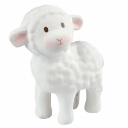 TIKIRI Bahbah the Lamb Organic Natural Rubber Teether, Rattle & Bath Toy, Garçon/Fille, Coton, Caoutchouc, Blanc