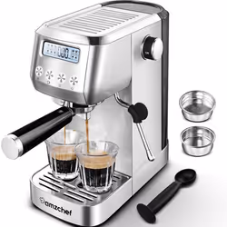 AMZCHEF Machine À Café Expresso Avec Mousseur Vapeur À Lait  Réservoir Deau Amovible De 1.3 L  1350W 20 Bars  Écran LCD