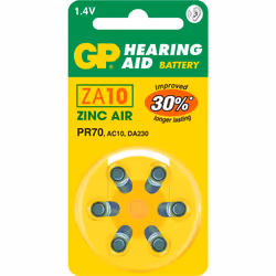 GP Batteries Hearing Aid ZA10, Batterie à usage unique, PR70, Zinc-Air, 1,4 V, 6 pièce(s), 3,6 mm