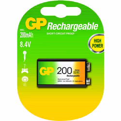 GP Batteries 9V, Batterie rechargeable, 9V, Hybrides nickel-métal (NiMH), 8,4 V, 1 pièce(s), 200 mAh