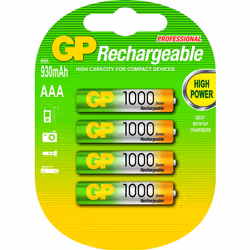GP Batteries AAA, Batterie rechargeable, AAA, Hybrides nickel-métal (NiMH), 1,2 V, 4 pièce(s), 930 mAh