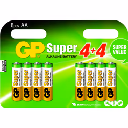 GP Batteries Super Alkaline AA, Batterie à usage unique, AA, Alcaline, 1,5 V, 8 pièce(s), Multicolore