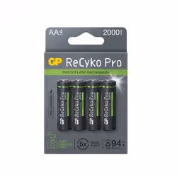 GP Batteries ReCyko Photoflash, Batterie rechargeable, AA, Hybrides nickel-métal (NiMH), 1,2 V, 4 pièce(s), 2000 mAh