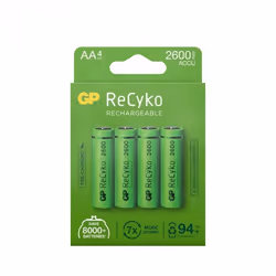 GP Batteries ReCyko, Batterie rechargeable, AA, Hybrides nickel-métal (NiMH), 1,2 V, 4 pièce(s), 2600 mAh