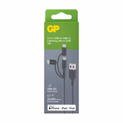 GP Batteries CY1N câble USB 1 m USB A USB C/Micro-USB B/Lightning Gris
