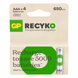 GP Batteries ReCyko Pro GPRCK65AAA082C2, Batterie rechargeable, AAA, Hybrides nickel-métal (NiMH), 1,2 V, 4 pièce(s), 650 mAh