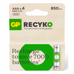 GP Batteries ReCyko Pro GPRCK85AAA099C4, Batterie rechargeable, AAA, Hybrides nickel-métal (NiMH), 1,2 V, 4 pièce(s), 850 mAh