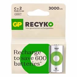 GP Batteries ReCyko Pro RECYKO C, Batterie rechargeable, C, Hybrides nickel-métal (NiMH), 1,2 V, 2 pièce(s), 3000 mAh