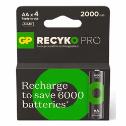 GP Batteries ReCyko Pro GPRCP200AA167C4, Batterie rechargeable, AA, Hybrides nickel-métal (NiMH), 1,2 V, 4 pièce(s), 2000 mAh
