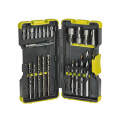 Ryobi RAK30MIX, Perceuse, Ensemble de forets, Maçonnerie, Bois, Acier inoxydable, Boîte, 30 pièce(s)