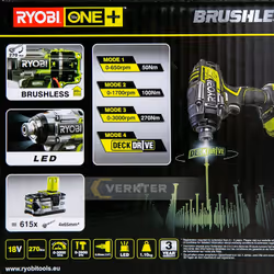 Pilote d'impact Ryobi R18IDBL-0; 18 V (sans batterie et chargeur)