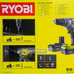 Perceuse Ryobi R18DD3-220S; 18 V; 2x2,0 Ah accu. - Vue supplémentaire 7