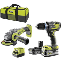 Ryobi - Pack Brushless perceuse-visseuse à percussion 18V One+ - Meuleuse d'angle 125 mm 18V One+ - 2 batteries 1 chargeur rapide R18CK2BL-252S