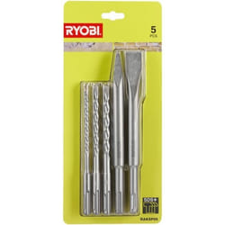 RYOBI Kit 3 forets 6 mm, 8 mm, 10 mm et 2 burins SDS+ 1 pointe et 1 plat RAKSP05