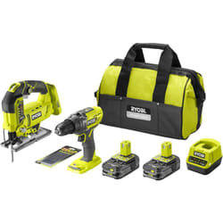 Ryobi - Perceuse-visseuse à percussion 18V One+ - Scie sauteuse pendulaire - Sac de rangement - 2 batteries 2,5 Ah - 1 chargeur - RCK182B-225SA6