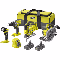 Description générale Ce pack RYOBI comprend quatre outils essentiels pour tous vos projets de bricolage : une perceuse-visseu ...