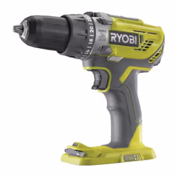 Cette perceuse-visseuse a percussion sans fil RYOBI 18V est équipée d'un mandrin autoserrant de 13 mm, de 2 vitesses mécaniqu ...