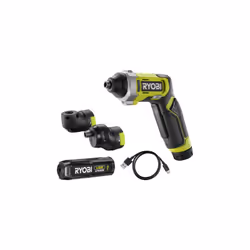 Description générale Le tournevis RYOBI 4V USB Lithium - 1 batterie 2,0Ah - coffret 10 embouts - mandrin déporté - renvoi d'a ...
