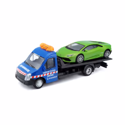 BBURAGO 1/43 STREET FIRE - Camion dépanneuse : Version bleue \Assistance\ avec Lamborghini Verte