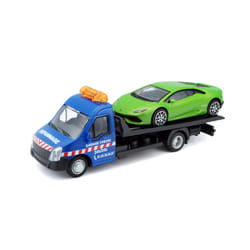 BBURAGO 1/43 STREET FIRE - Camion dépanneuse : Version bleue \Assistance\ avec Lamborghini Verte