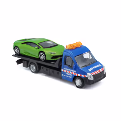 BBURAGO 1/43 STREET FIRE - Camion dépanneuse : Version bleue \Assistance\ avec Lamborghini Verte