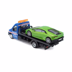 BBURAGO 1/43 STREET FIRE - Camion dépanneuse : Version bleue \Assistance\ avec Lamborghini Verte