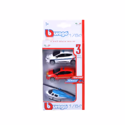 BBURAGO 1/64 - Pack de 3 véhicules - Hélicoptère + Voiture Pompier + Voiture Police