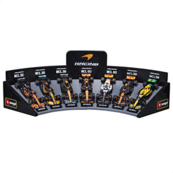 Bburago - Pack de 7 Voitures de Formule 1 McLaren, Jouet Collection avec Présentoir pour Enfants et Passionnés de Course