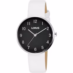 Montre Femme Lorus RG225SX9 - Quartz - Acier inoxydable - Cadran Noir - Bracelet Cuir Blanc