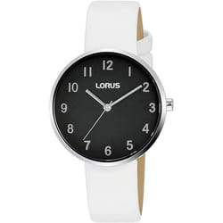 Montre Femme Lorus RG225SX9 - Quartz - Acier inoxydable - Cadran Noir - Bracelet Cuir Blanc