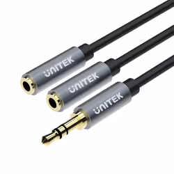 UNITEK Y-C956ABK, 3,5mm, Mâle, 2 x 3.5mm, Femelle, 0,2 m, Noir, Gris