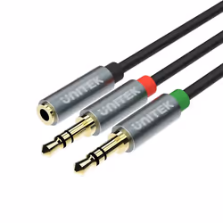 UNITEK Y-C957ABK, 3,5mm, Femelle, 2 x 3.5mm, Mâle, 0,2 m, Noir, Gris