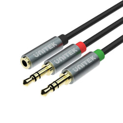 UNITEK Y-C957ABK câble audio 0,2 m 3,5mm 2 x 3.5mm Noir, Gris