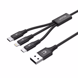 UNITEK C14049BK, 1,2 m, USB C, Micro-USB B/Lightning, USB 2.0, Noir