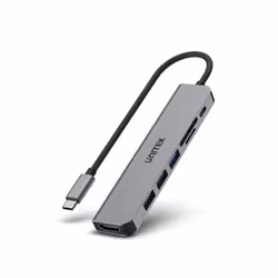 UNITEK uHUB S7+, Avec fil, USB 3.2 Gen 1 (3.1 Gen 1) Type-C, 100 W, Gris, Space Gray, MicroSD (TransFlash), SD