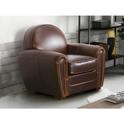 Fauteuil club en cuir vieilli BAUDOIN - Chocolat
