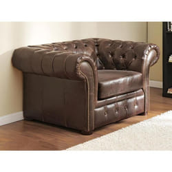 Fauteuil chesterfield - VENTE-UNIQUE - CLOTAIRE - Cuir vieilli - Marron - 2 places